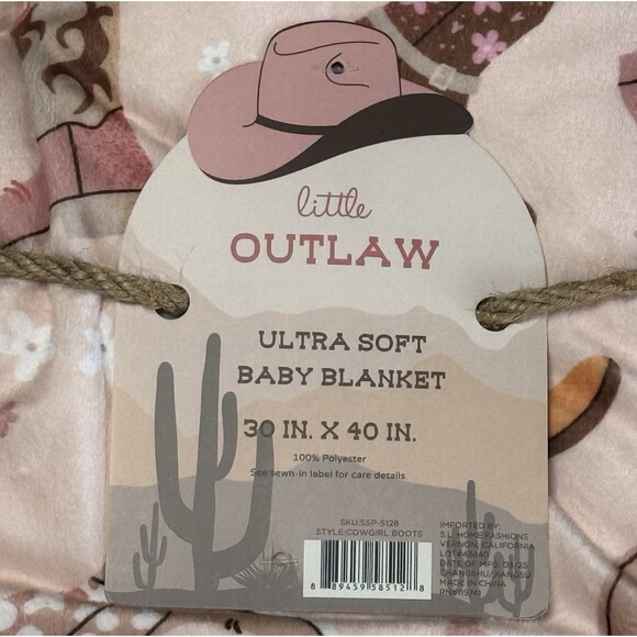 NWT Baby Blanket Soft Sherpa Reverse Pink Cowgirl Boots Baby Gift. Little Outlaw - Picture 4 of 5
